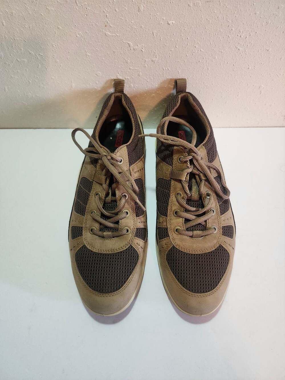 ECCO Men's Brown Mesh Leather Lace-Up Sneakers Size 44
